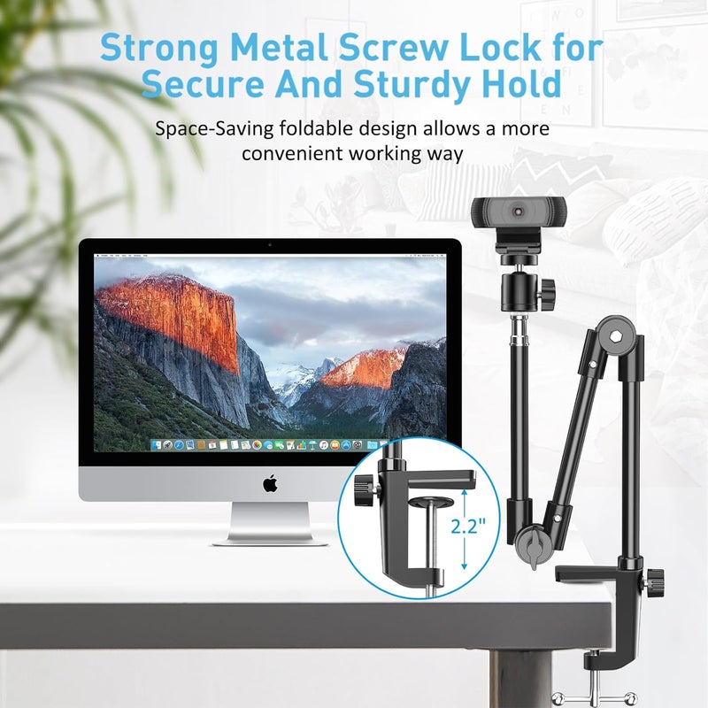 KDD Webcam Stand Camera Mount with Phone Holder, 22 Inch Foldable Flexible Gooseneck Cell Phone Clamp & Table Projector Mount, for Logitech C922 C930e C920S C920 C960 Brio 4K, Gopro Hero 8 7 6 5 - Image 2